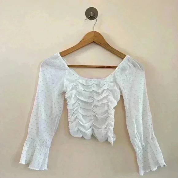 ZARA Ruched  Babydoll Blouse Size Large Ethereal Fairy Puff Sleeve - Picture 3 of 4